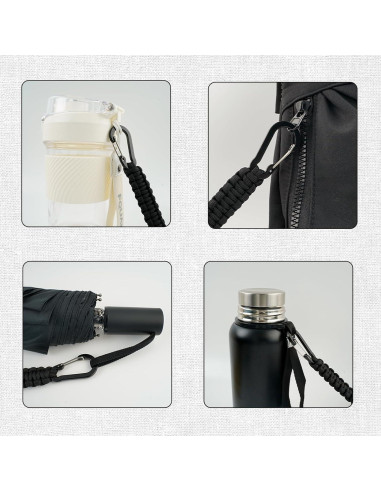 Paquete de 6 Llaveros de Paracord Negro con Clips y Carabineros