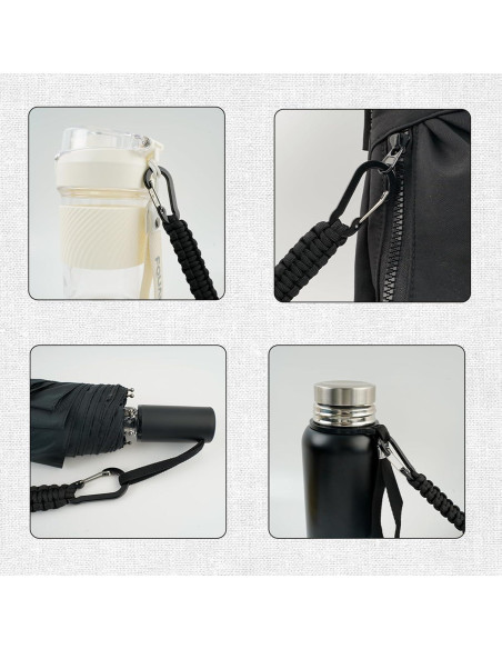 Paquete de 6 Llaveros de Paracord Negro con Clips y Carabineros