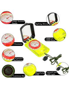 Brújula de Espejo Beileshi DC45-6E con Clinómetro y LED 2