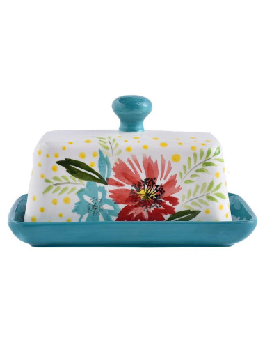 Plato de Mantequilla Wisenvoy Cerámica Floral con Tapa 17.8cm