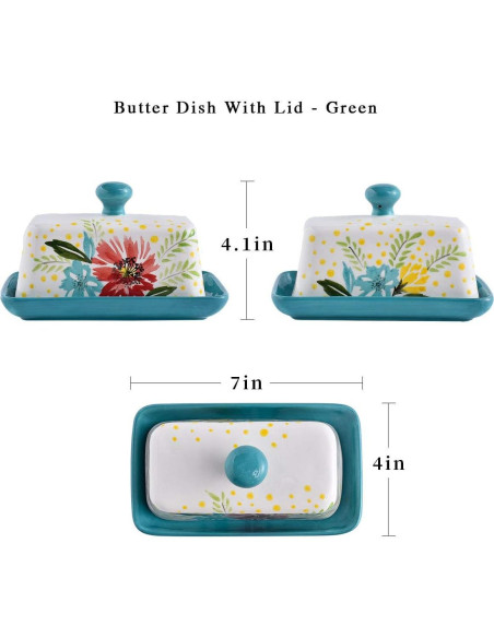 Plato de Mantequilla Wisenvoy Cerámica Floral con Tapa 17.8cm