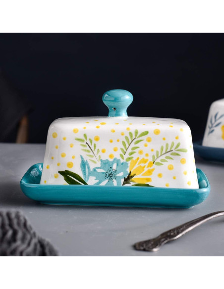 Plato de Mantequilla Wisenvoy Cerámica Floral con Tapa 17.8cm