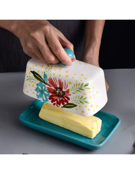 Plato de Mantequilla Wisenvoy Cerámica Floral con Tapa 17.8cm