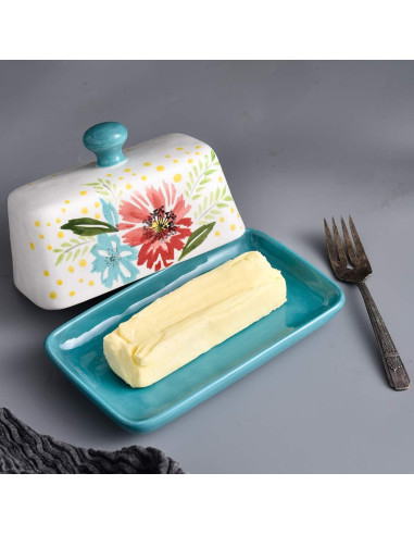 Plato de Mantequilla Wisenvoy Cerámica Floral con Tapa 17.8cm