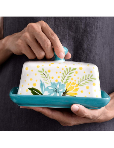 Plato de Mantequilla Wisenvoy Cerámica Floral con Tapa 17.8cm