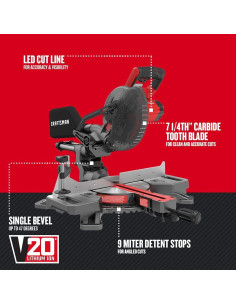 Sierra de inglete deslizante Craftsman V20 20V 7-1/4" con batería 2