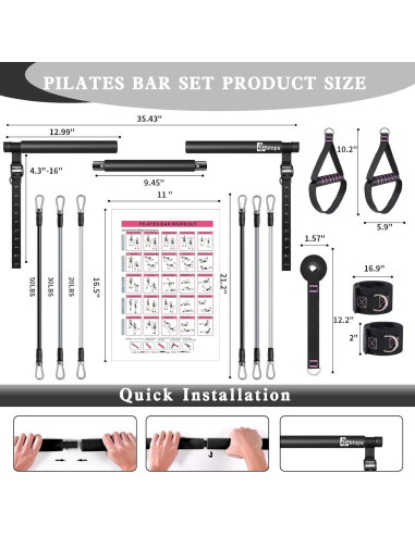 Kit de barra de pilates Bbtops con bandas de resistencia 6 en 1