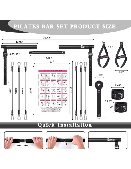 Kit de barra de pilates Bbtops con bandas de resistencia 6 en 1