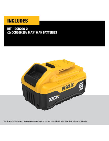 Batería de Litio Ión 20V MAX Dewalt DCB206-2 6Ah 2-Pack