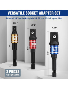 Conjunto de Adaptadores de Enchufe WORKPRO 3PCS 1/4 3/8 1/2 Pulgadas 2