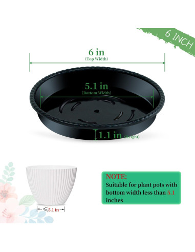 Bandejas de Goteo para Macetas SupKing 15.24 cm Negras - 6 Piezas