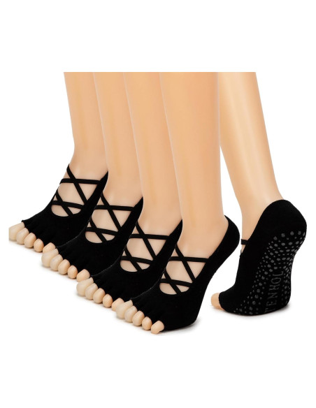 Calcetines Antideslizantes para Pilates y Yoga Mujeres 4 Pzs
