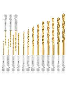 Juego de Brocas Hexagonales Amoolo 16 Piezas Titanio HSS