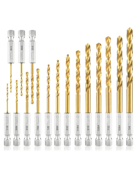 Juego de Brocas Hexagonales Amoolo 16 Piezas Titanio HSS