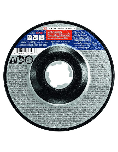 Rueda Abrasiva Bosch GWX27LM450 4.5" X-LOCK 30 Grano Metal