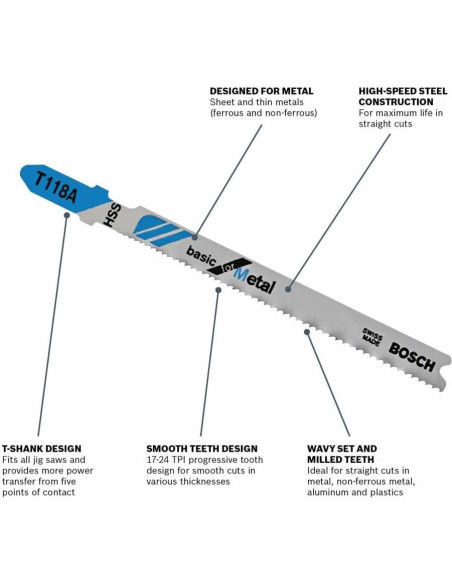 Cuchillas de sierra caladora HSS Bosch T118A - Paquete de 1
