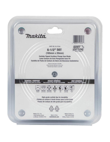 Hoja de sierra de inmersión Makita B-57342 6-1/2" 56T Carburo