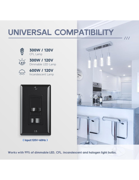 Interruptor Regulador de Luz ECOELER Negro 300W/600W LED/CFL