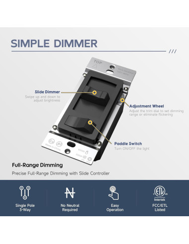 Interruptor Regulador de Luz ECOELER Negro 300W/600W LED/CFL
