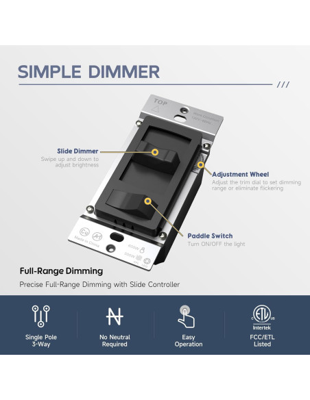 Interruptor Regulador de Luz ECOELER Negro 300W/600W LED/CFL