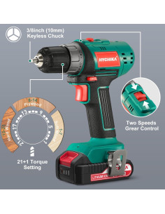 Kit de Taladro Inalámbrico HYCHIKA 20V con 2 Baterías 2.0Ah 2