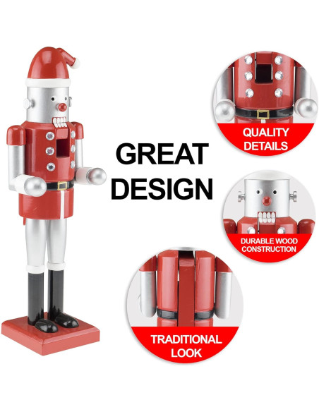 Cascanueces de Madera Robot Santa 35.56 cm Clever Creations