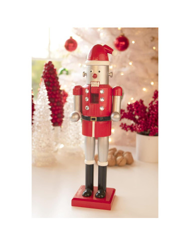 Cascanueces de Madera Robot Santa 35.56 cm Clever Creations