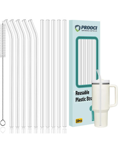 Pajitas Reutilizables PROOCI 30cm Tritan 10 Pcs con Cepillo