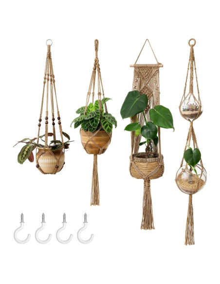 Conjunto de 4 colgadores de macramé Mkono para plantas 139.7 cm