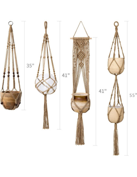 Conjunto de 4 colgadores de macramé Mkono para plantas 139.7 cm