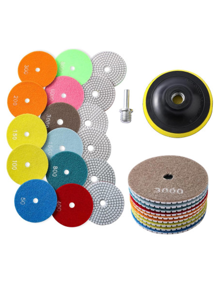 Juego de 13 almohadillas de pulido XKDOUS 4" grano 50-8000