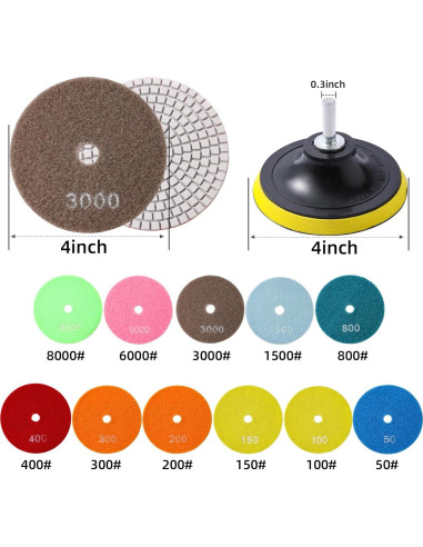 Juego de 13 almohadillas de pulido XKDOUS 4" grano 50-8000