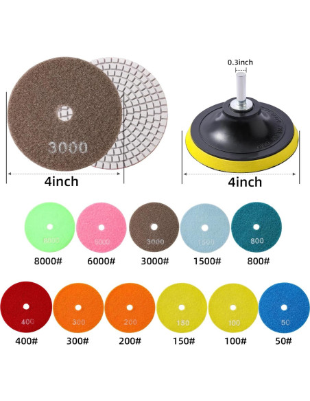 Juego de 13 almohadillas de pulido XKDOUS 4" grano 50-8000