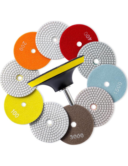 Juego de 13 almohadillas de pulido XKDOUS 4" grano 50-8000