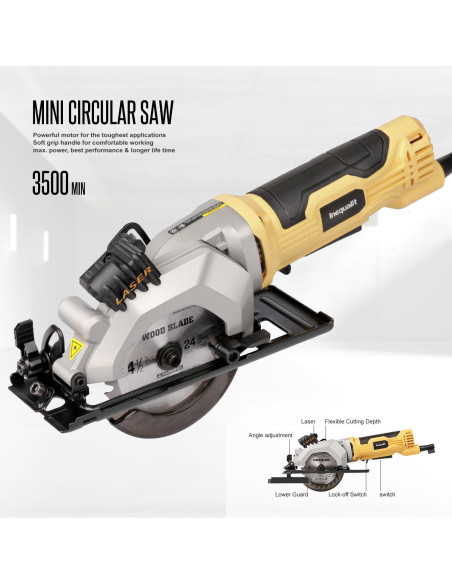Sierra Circular Mini Inequalit 4 Amp 3500 RPM 114mm con Laser
