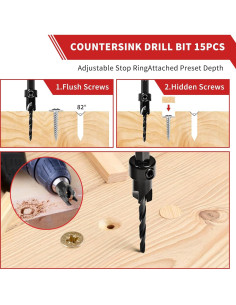 Juego de Brocas de Avellanado TEWORDA 15 Piezas HSS Nitrurado 2