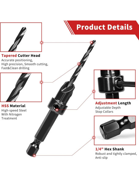Juego de Brocas de Avellanado TEWORDA 15 Piezas HSS Nitrurado