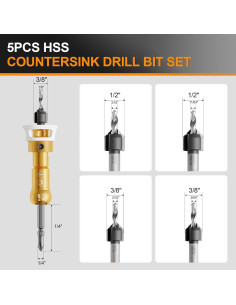 Juego de 5 Brocas de Avellanado HSS Fivelake con Profundidad Ajustable 2