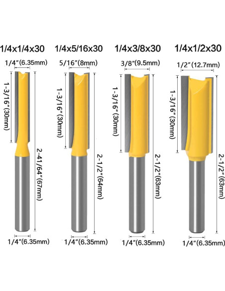 Juego de Brocas Rectas WSOOX 7 Piezas 6.35 mm para Carpintería