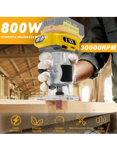 Router Inalámbrico Dewalt 20V 800W 30,000 RPM con 15 Brocas