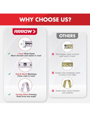 Cinta Métrica Auto-Bloqueo Arrow 7.62m Doble Cara con Clip