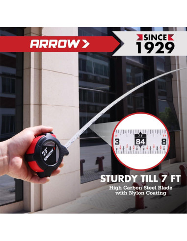 Cinta Métrica Auto-Bloqueo Arrow 7.62m Doble Cara con Clip
