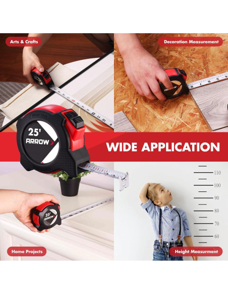 Cinta Métrica Auto-Bloqueo Arrow 7.62m Doble Cara con Clip