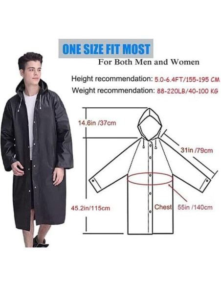 Poncho Impermeable Reutilizable GUKOY Unisex Negro 150 cm