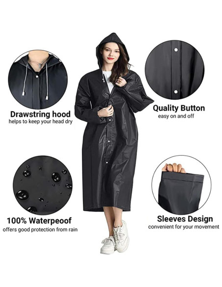 Poncho Impermeable Reutilizable GUKOY Unisex Negro 150 cm