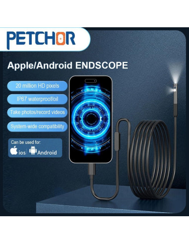 Cámara Endoscopio Doble Lente PETCHOR 1920P IP67 7.9mm