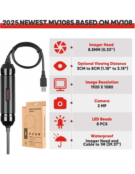 Cámara de Inspección Autel MaxiVideo MV108S 8.5mm LED