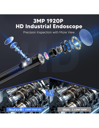 Endoscopio Borescope BlueFire 3.5m IP67 con 9 LED Ajustables