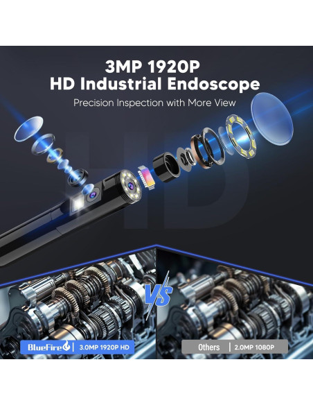 Endoscopio Borescope BlueFire 3.5m IP67 con 9 LED Ajustables