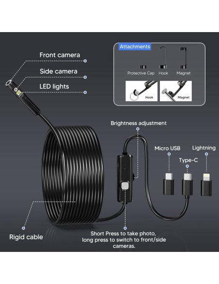 Endoscopio Borescope BlueFire 3.5m IP67 con 9 LED Ajustables